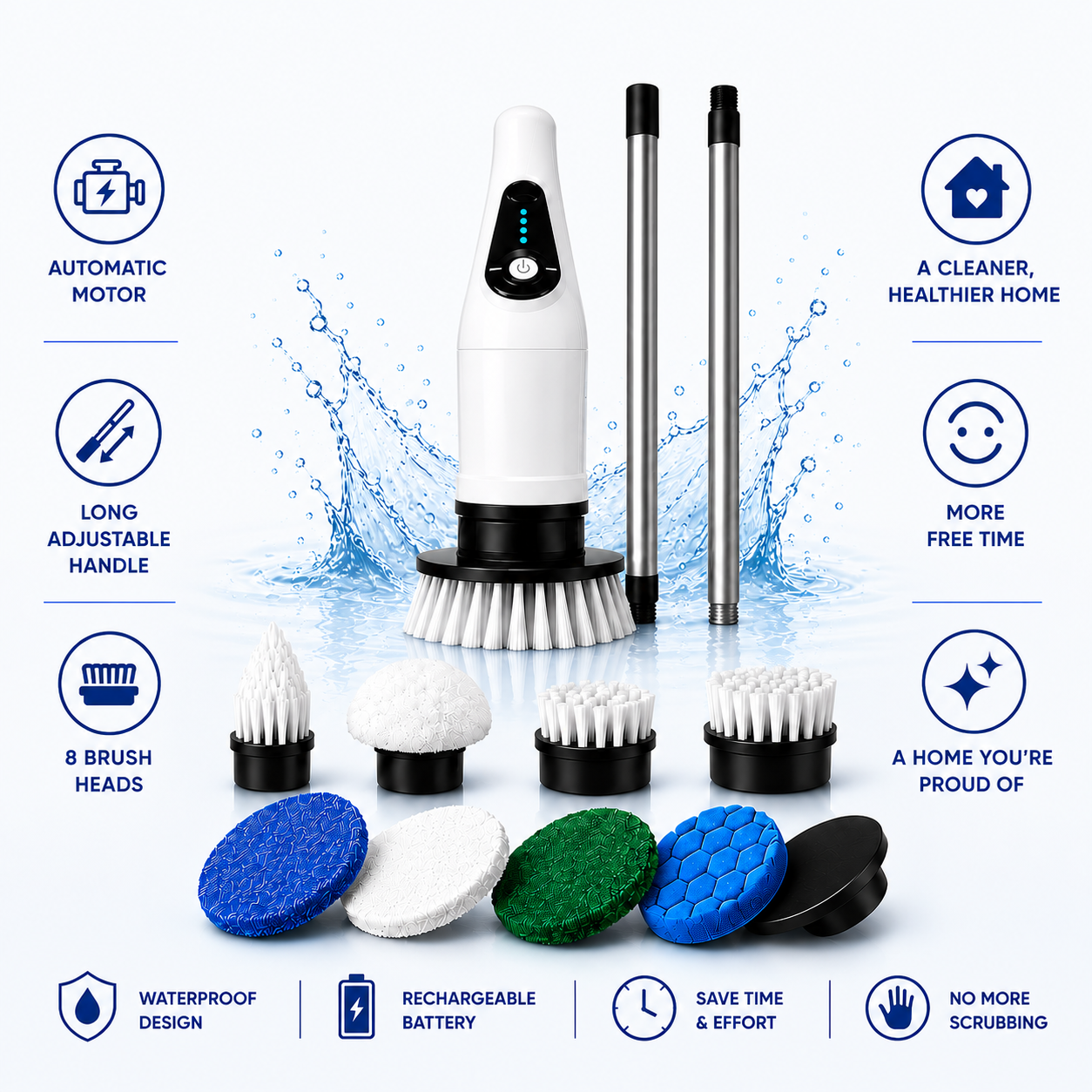 Cleanova™ 9-in-1 Cordless Spin Scrubber with 9 Brush Heads